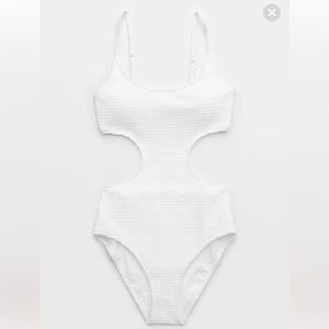 NWT Aerie One Piece Swimsuit Textured Side Scoop Cut Out White US L Long